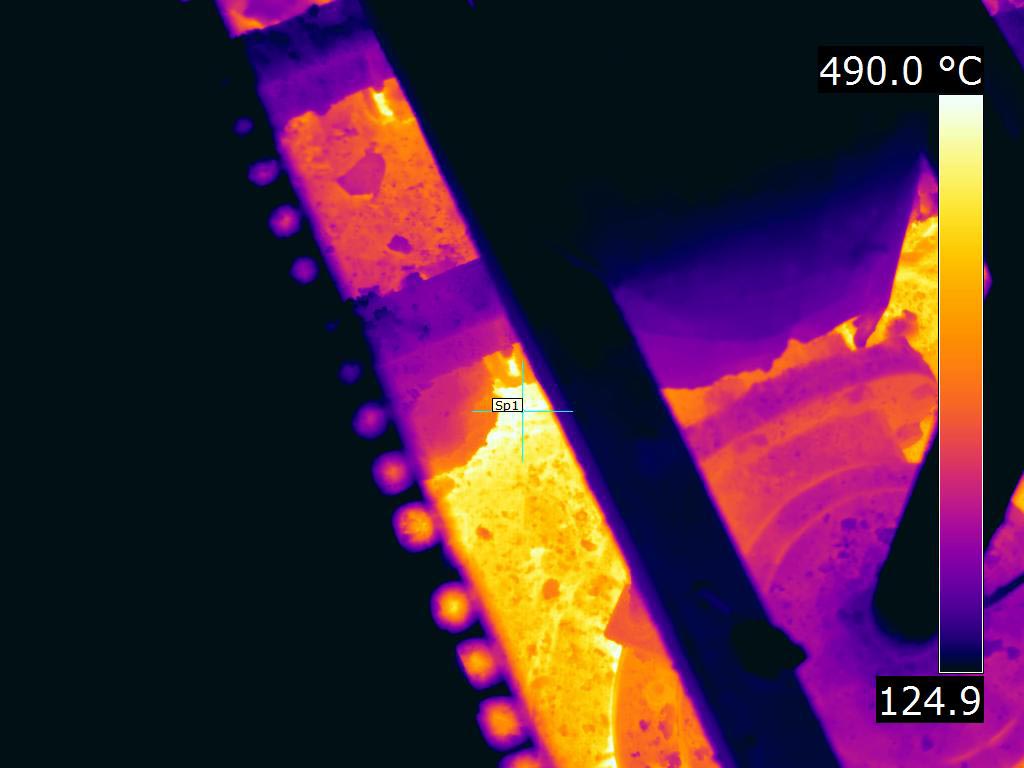 Overhead view of steel mill furnace - FLIR T1K IR Image Overhead view of steel mill furnace - FLIR T1K IR Image